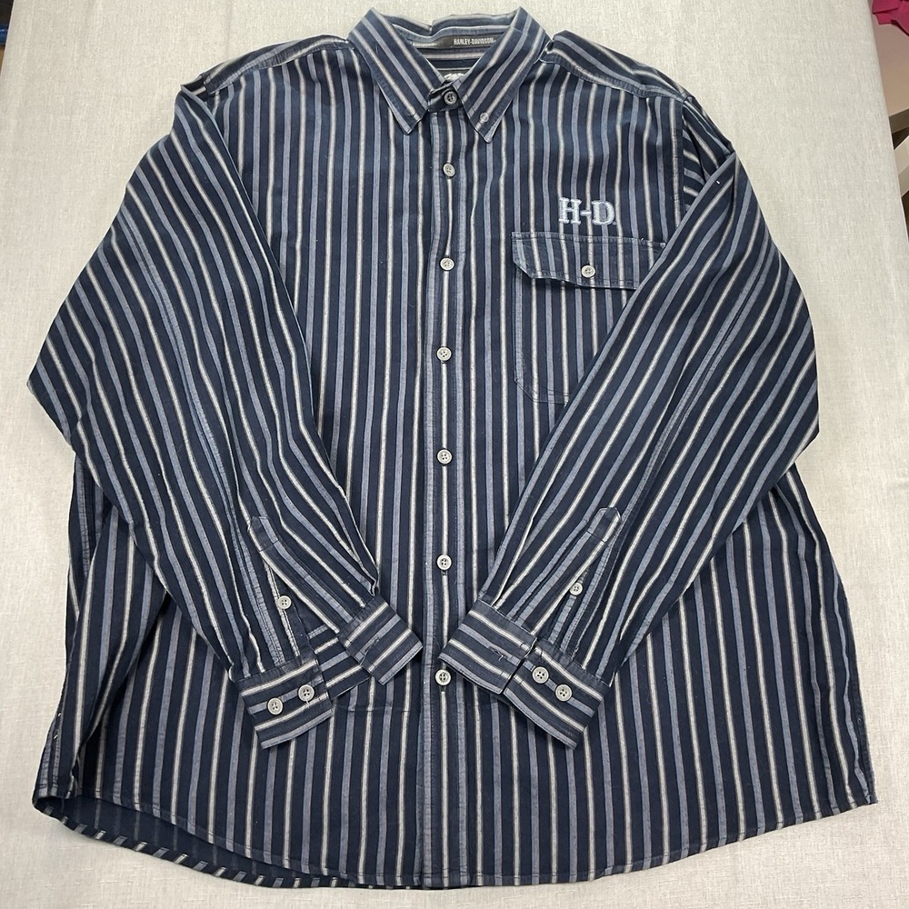 Harley Davidson Blue and Gray Button Down Shirt 2XL